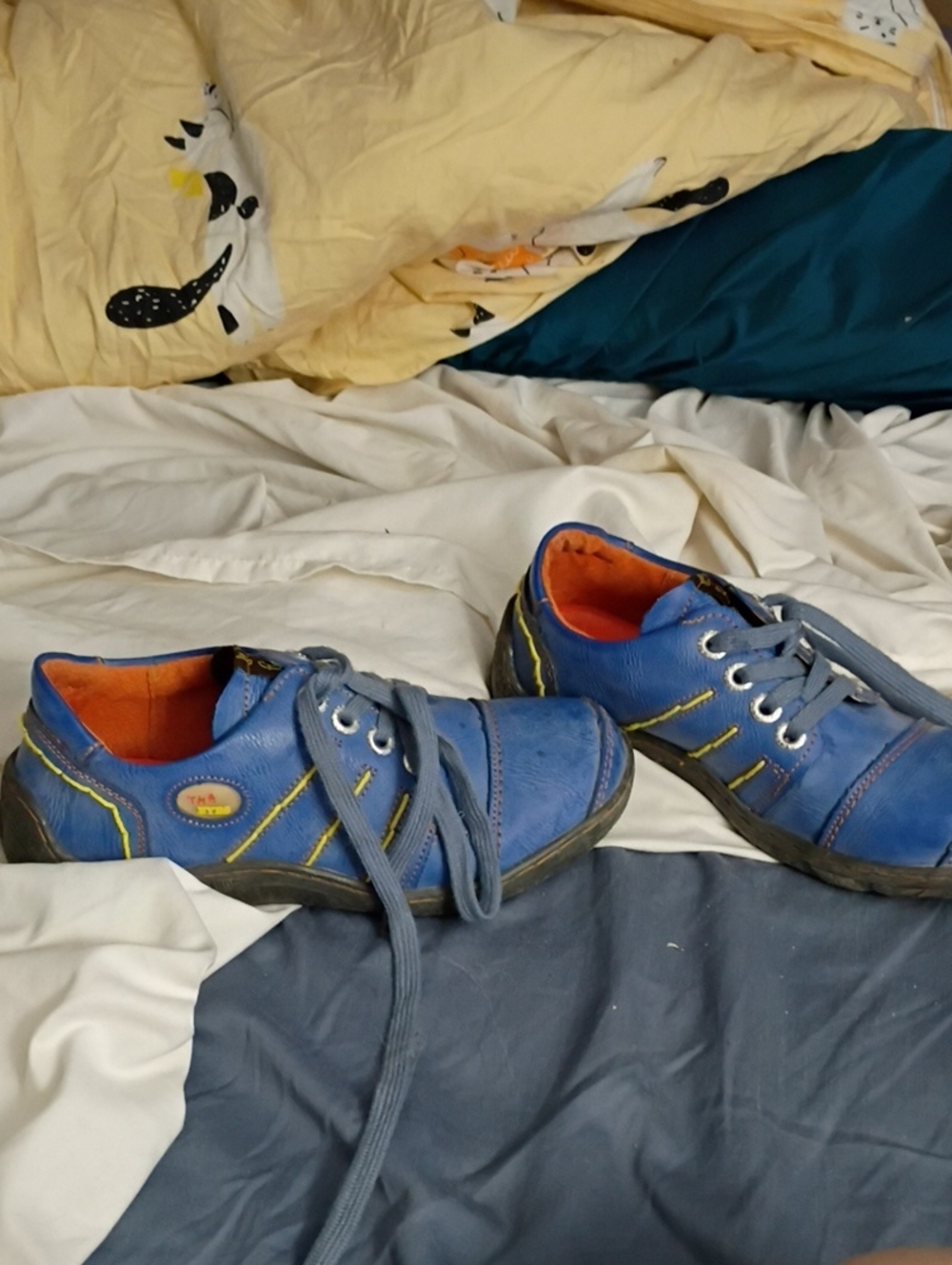 TMA Eyes Blue Casual Lace-Up Women's Sneakers with Orange Lining